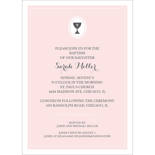 Pink Chalice Baptism Invitations